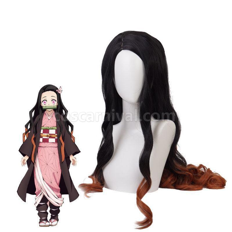 Demon Slayer  Kimetsu no Yaiba Nezuko Kamado Cosplay Wig Black Brown Long Wave Cosplay Wigs coscarnival011119538
