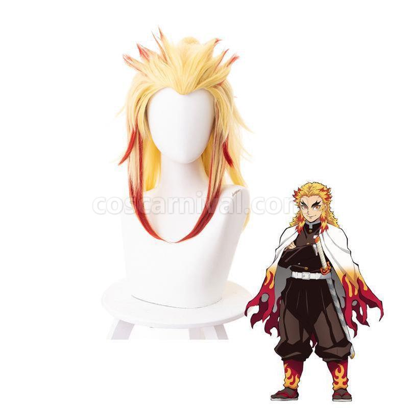 Demon Slayer Kimetsu no Yaiba Rengoku Kyoujurou Cosplay Wigs Yellow Mixed Red Ponytail Wigs coscarnival011119406