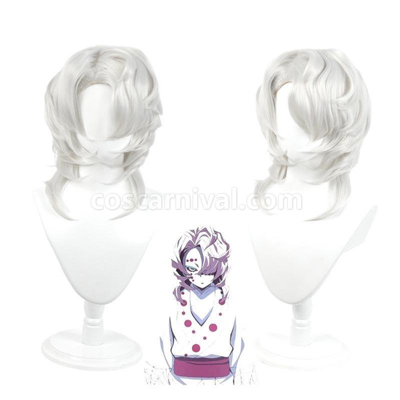 Demon Slayer Kimetsu no Yaiba Rui Silver Curly Long Cosplay Wigs coscarnival011118131