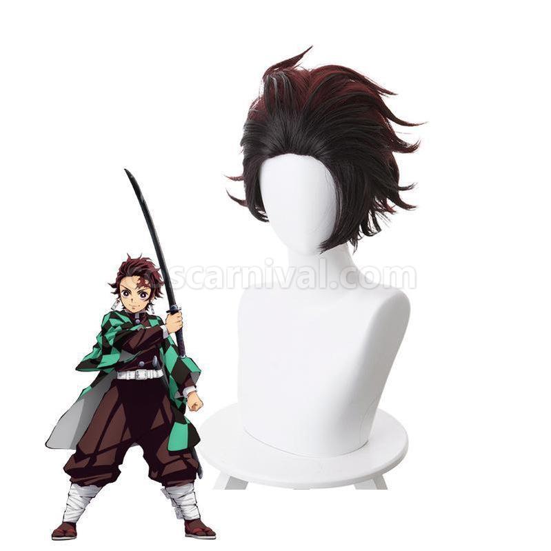 Demon Slayer Kimetsu no Yaiba Tanjirou Kamado Short Wine Red Men Cosplay Wigs coscarnival011119428