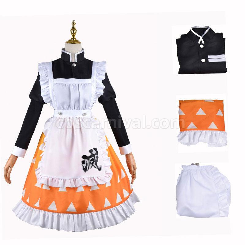 Demon Slayer Kimetsu no Yaiba Zenitsu Agatsuma Lolita Maid Cosplay Costumes coscarnival01117546