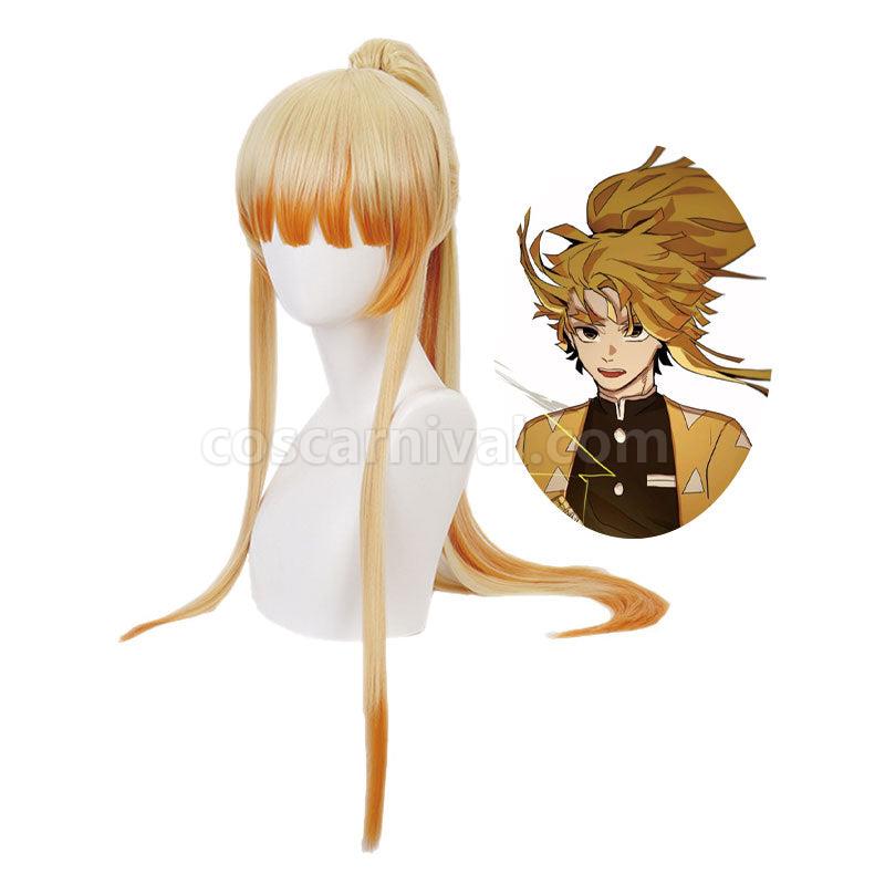 Demon Slayer Kimetsu no Yaiba Zenitsu Agatsuma Long Ponytail Cosplay Wigs coscarnival01115229