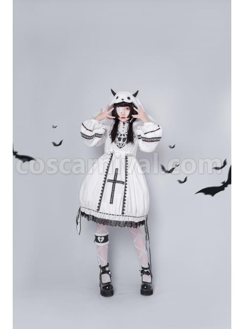 Devil Rabbit Series OP Autumn Winter Halloween Gothic Lolita Long Sleeve Dress With Detachable Plush Rabbit Ears Hat coscarnival