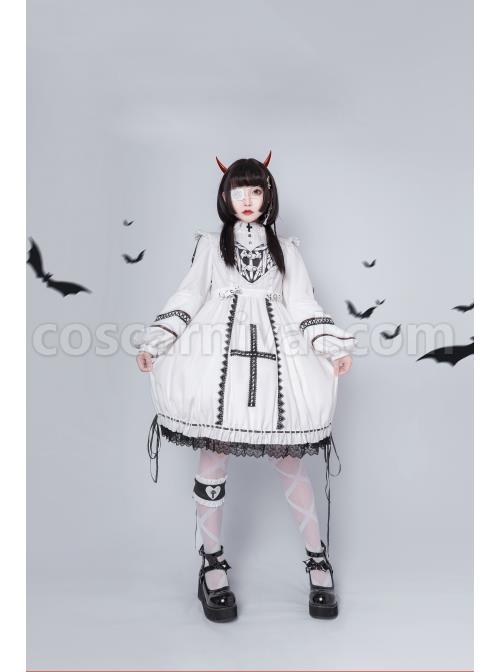 Devil Rabbit Series OP Autumn Winter Halloween Gothic Lolita Long Sleeve Dress With Detachable Plush Rabbit Ears Hat coscarnival