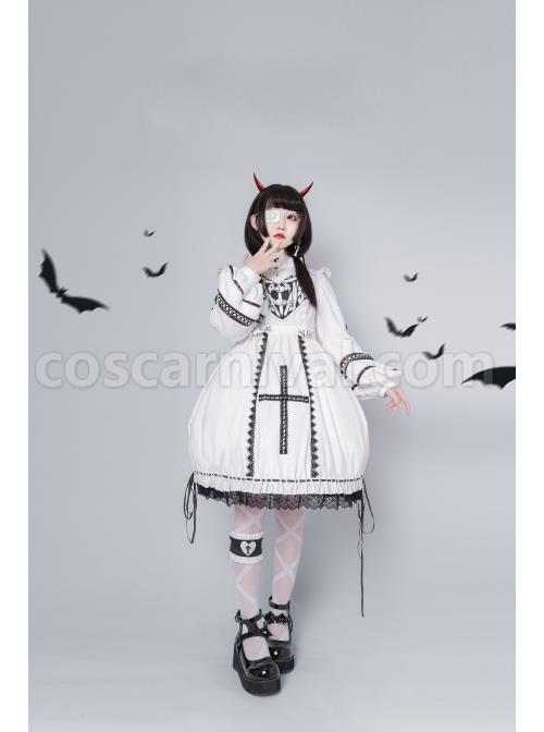 Devil Rabbit Series OP Autumn Winter Halloween Gothic Lolita Long Sleeve Dress With Detachable Plush Rabbit Ears Hat coscarnival