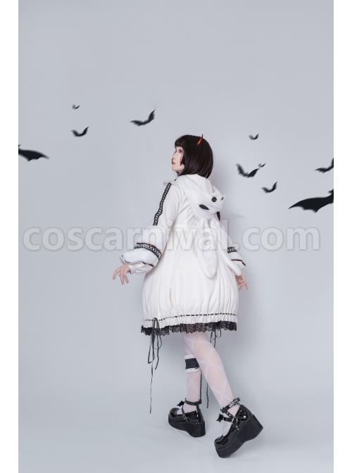 Devil Rabbit Series OP Autumn Winter Halloween Gothic Lolita Long Sleeve Dress With Detachable Plush Rabbit Ears Hat coscarnival