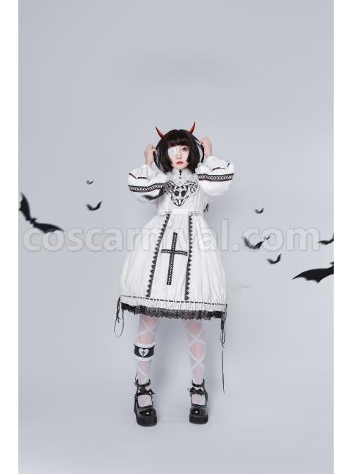 Devil Rabbit Series OP Autumn Winter Halloween Gothic Lolita Long Sleeve Dress With Detachable Plush Rabbit Ears Hat coscarnival