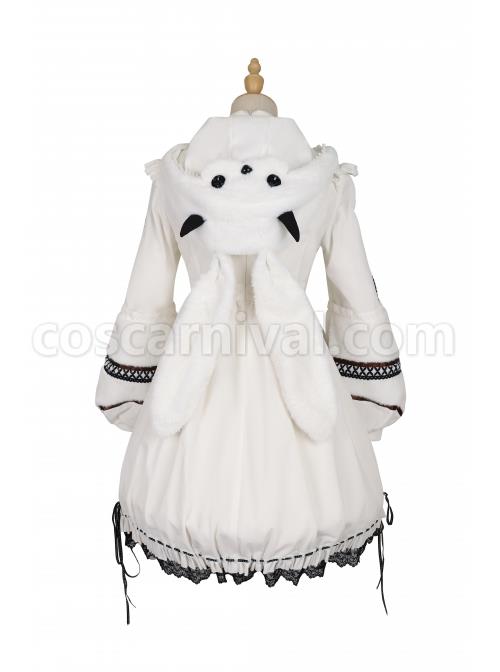 Devil Rabbit Series OP Autumn Winter Halloween Gothic Lolita Long Sleeve Dress With Detachable Plush Rabbit Ears Hat coscarnival