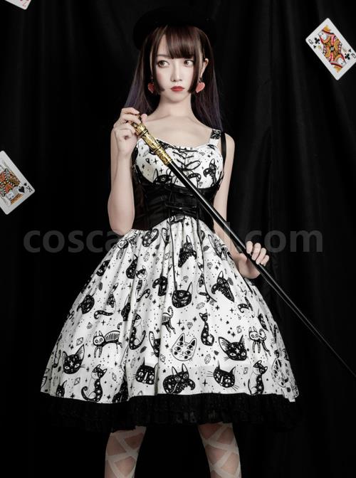 Diamond Star Meow Series Darkness Gothic Lolita Sling Dress coscarnival