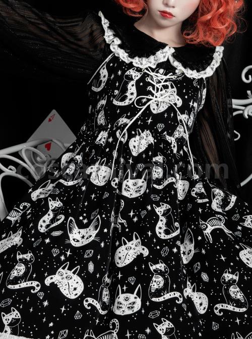 Diamond Star Meow Series Darkness Gothic Lolita Sling Dress coscarnival