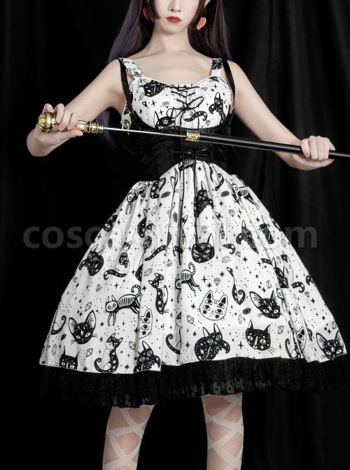 Diamond Star Meow Series Darkness Gothic Lolita Sling Dress coscarnival