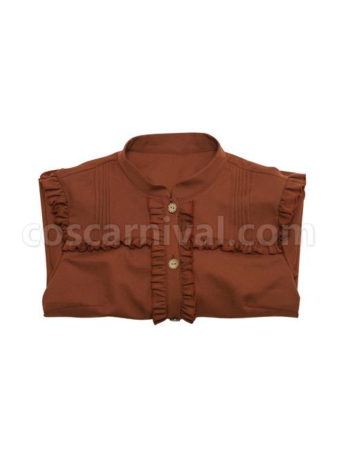 Distance Christmas Series Pure Brown Stand Collar Ruffle Sweet Lolita Long Sleeve Shirt coscarnival