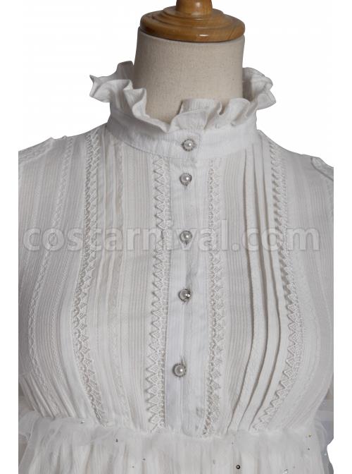 Divine Salvation Series High Collar Retro Gothic Lolita White Long Sleeve Shirt coscarnival