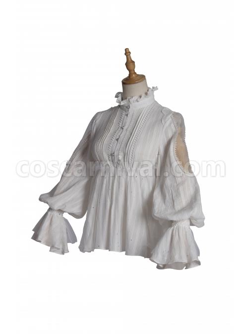 Divine Salvation Series High Collar Retro Gothic Lolita White Long Sleeve Shirt coscarnival