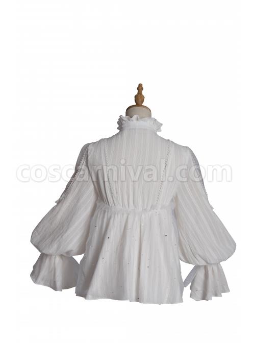 Divine Salvation Series High Collar Retro Gothic Lolita White Long Sleeve Shirt coscarnival