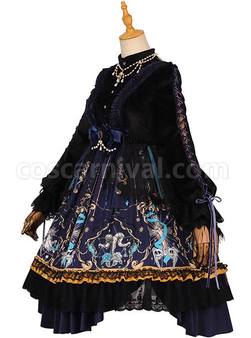 Divine Salvation Series OP Printing Retro Gothic Lolita Long Sleeve Dress Set coscarnival