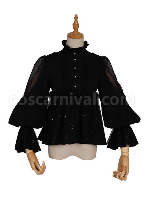 Divine Salvation Series Retro High Collar Gothic Lolita Black Long Sleeve Shirt coscarnival