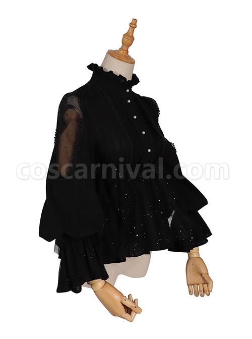 Divine Salvation Series Retro High Collar Gothic Lolita Black Long Sleeve Shirt coscarnival