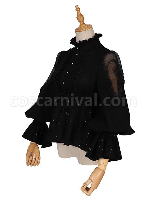 Divine Salvation Series Retro High Collar Gothic Lolita Black Long Sleeve Shirt coscarnival