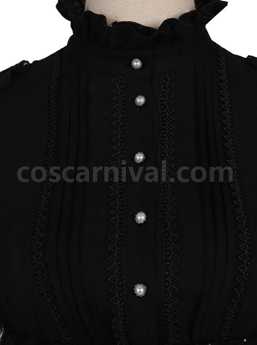 Divine Salvation Series Retro High Collar Gothic Lolita Black Long Sleeve Shirt coscarnival
