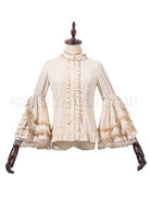 Do Not Fall Kingdom Series Gorgeous Stand Collar Heavy Industry Gold Embroidery Flared Sleeve Ruffle Classic Lolita Long Sleeve Shirt coscarnival