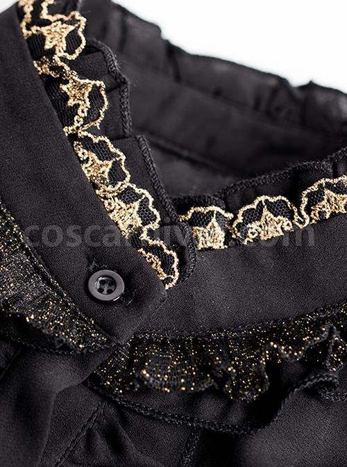 Do Not Fall Kingdom Series Gorgeous Stand Collar Heavy Industry Gold Embroidery Flared Sleeve Ruffle Classic Lolita Long Sleeve Shirt coscarnival