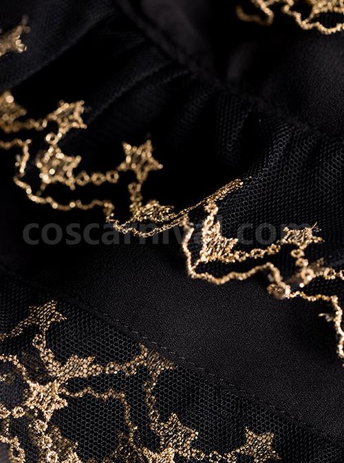 Do Not Fall Kingdom Series Gorgeous Stand Collar Heavy Industry Gold Embroidery Flared Sleeve Ruffle Classic Lolita Long Sleeve Shirt