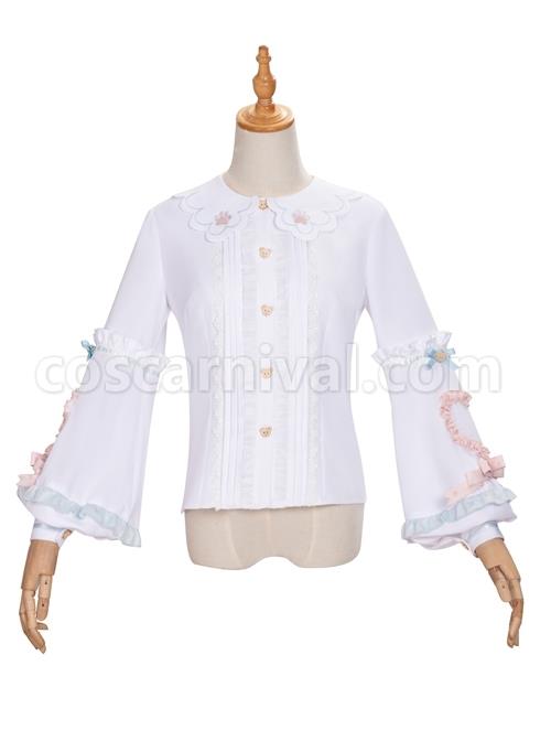 Dogs Donuts Series Cute Doll Collar Little Bear Buttons Sweet Lolita Ruffle Long Sleeve Shirt coscarnival