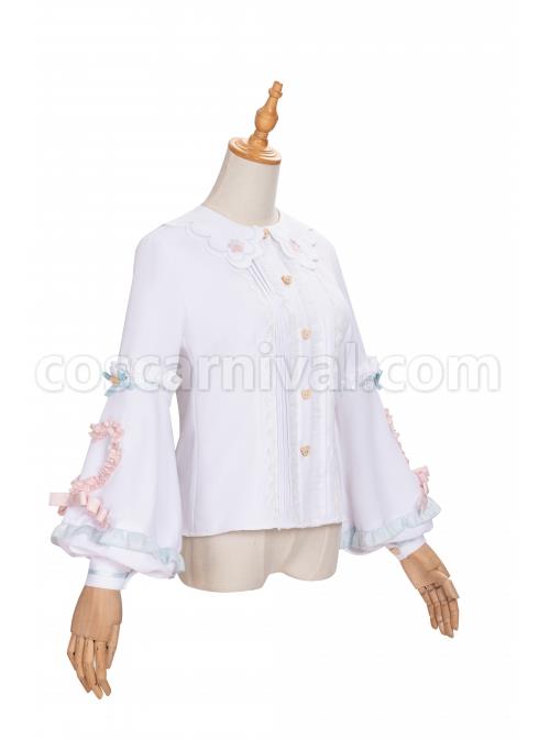 Dogs Donuts Series Cute Doll Collar Little Bear Buttons Sweet Lolita Ruffle Long Sleeve Shirt coscarnival