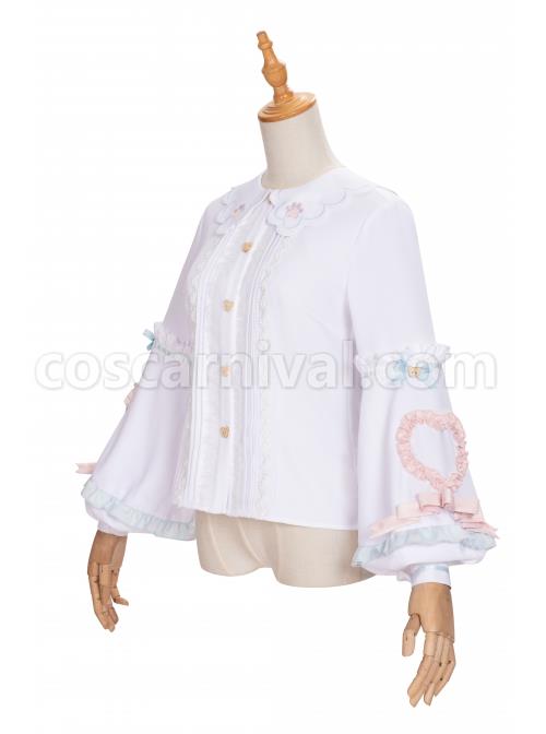 Dogs Donuts Series Cute Doll Collar Little Bear Buttons Sweet Lolita Ruffle Long Sleeve Shirt coscarnival