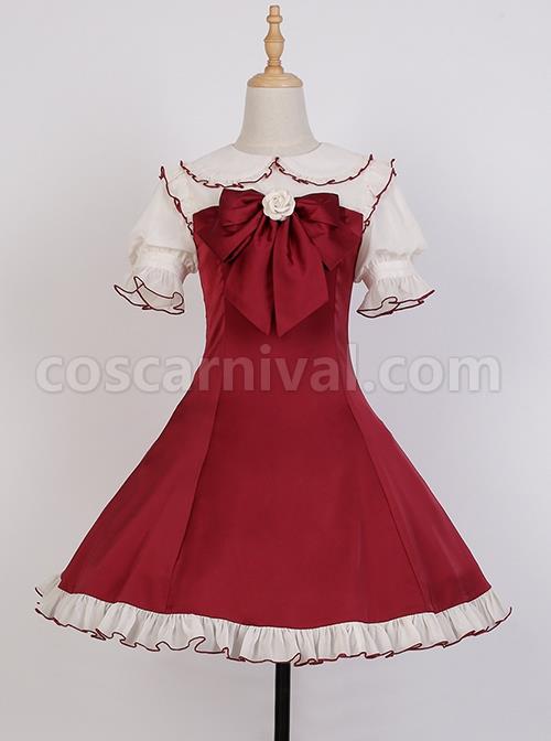 Doll-Collar-Chest-Red-Big-Bow-Puff-Sleeves-Ruffled-Hem-Design-Classic-Lolita-Short-Sleeve-Dress-coscarnival-429