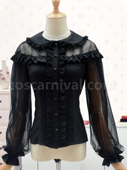 Doll Collar Lace Chiffon Long Sleeve Blouses Classic Lolita Lantern Sleeve Shirt coscarnival