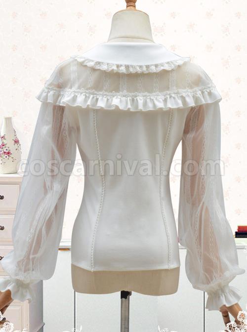 Doll Collar Lace Chiffon Long Sleeve Blouses Classic Lolita Lantern Sleeve Shirt coscarnival
