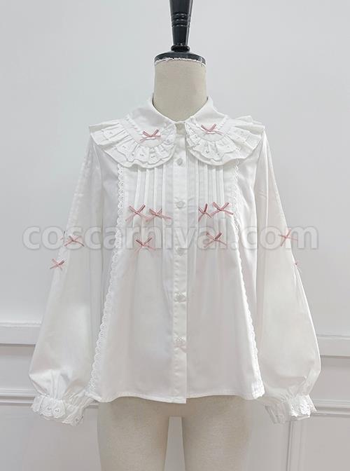 Dorothy Series Lace Doll Collar Pink Bow Decoration Classic Lolita Long Sleeve White Shirt coscarnival
