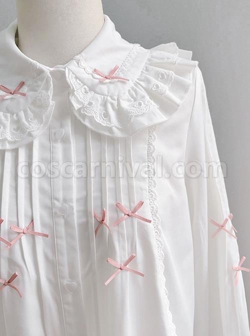 Dorothy Series Lace Doll Collar Pink Bow Decoration Classic Lolita Long Sleeve White Shirt coscarnival