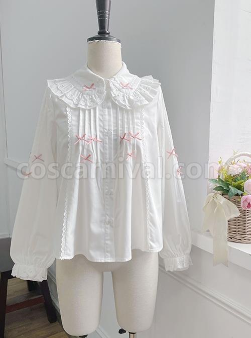 Dorothy Series Lace Doll Collar Pink Bow Decoration Classic Lolita Long Sleeve White Shirt coscarnival