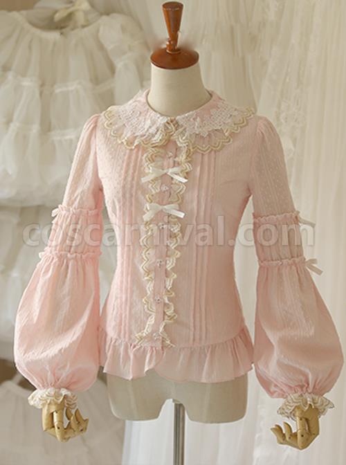 Double Layer Jacquard Cotton Long Sleeve Lace Shirt coscarnival