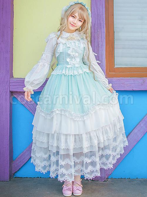 Double Layer Jacquard Cotton Long Sleeve Lace Shirt coscarnival