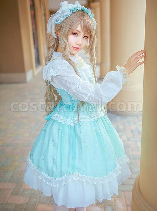 Double Layer Jacquard Cotton Long Sleeve Lace Shirt coscarnival