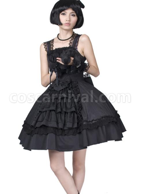 Dream Alice Cute Rabbit Black Gothic Lolita Sling Dress coscarnival