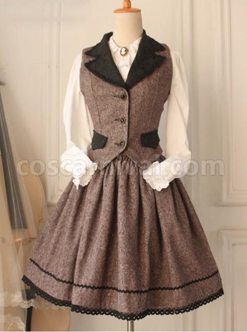 Earl-Tea-Retro-College-Style-Woolen-Brown-Vest-Lolita-Skirt-Set-coscarnival-762