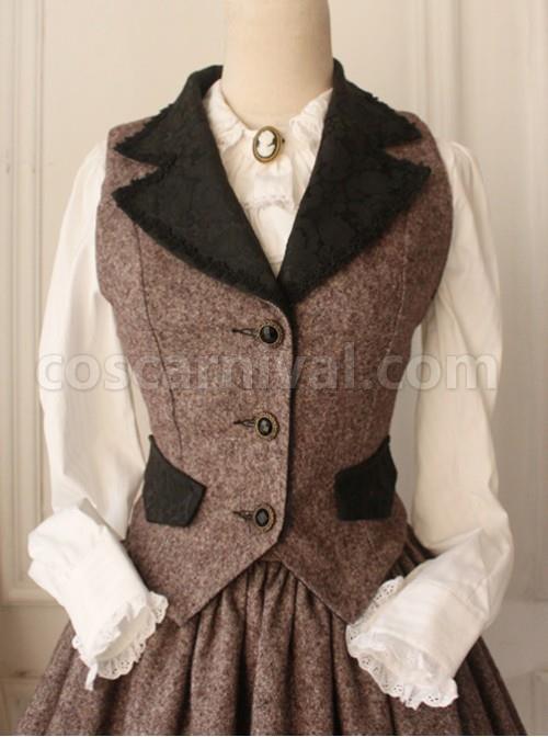 Earl-Tea-Retro-College-Style-Woolen-Brown-Vest-Lolita-Skirt-Set-coscarnival-779