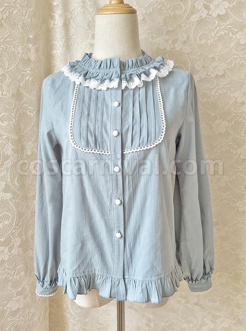 Easy Matching Pure Cotton Ruffle Collar Classic Lolita Long Sleeve Shirt coscarnival