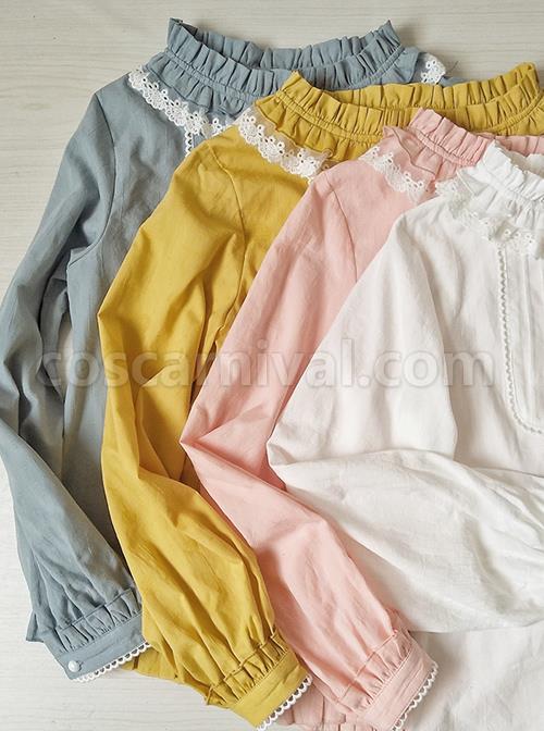 Easy Matching Pure Cotton Ruffle Collar Classic Lolita Long Sleeve Shirt coscarnival