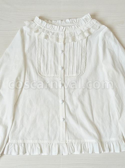 Easy Matching Pure Cotton Ruffle Collar Classic Lolita Long Sleeve Shirt coscarnival
