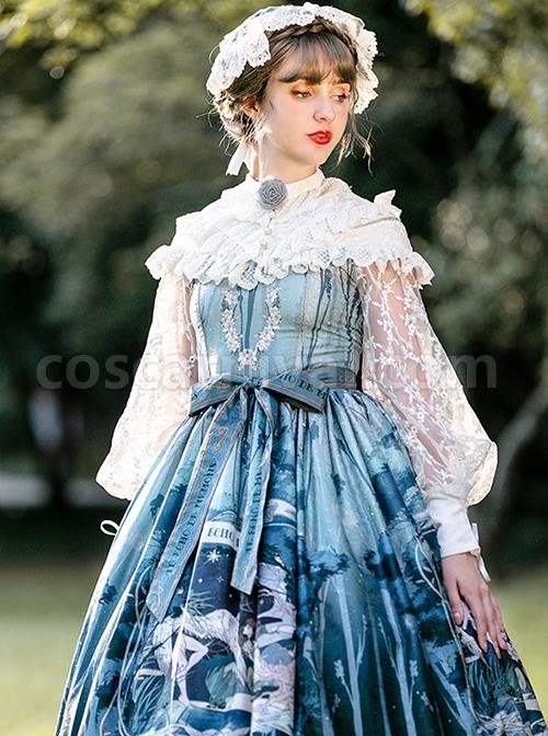 Echo-Voice-Series-SP-Waist-Bow-Tie-Back-Placket-Lace-Long-Sleeves-Cuff-Drawstring-V-Neck-Classic-Lolita-Dress-coscarnival-3004