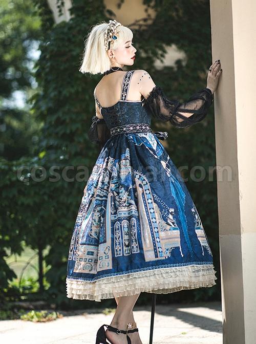 Egyptian-Style-Retro-Exquisite-Jewelry-Geometry-Print-Mesh-Ruffled-Pearl-Trim-Classic-Lolita-Slip-Dress-coscarnival-2985