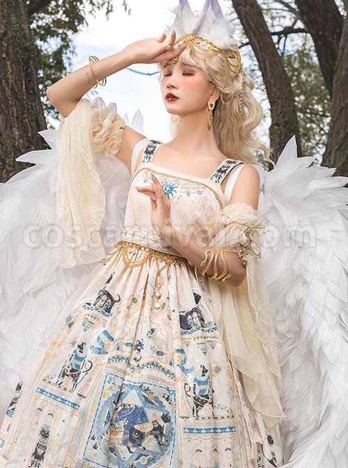 Egyptian-Style-Retro-Exquisite-Jewelry-Geometry-Print-Mesh-Ruffled-Pearl-Trim-Classic-Lolita-Slip-Dress-coscarnival-3006