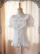 Elegance White Rayon Classic Lolita Short Sleeve Shirt coscarnival