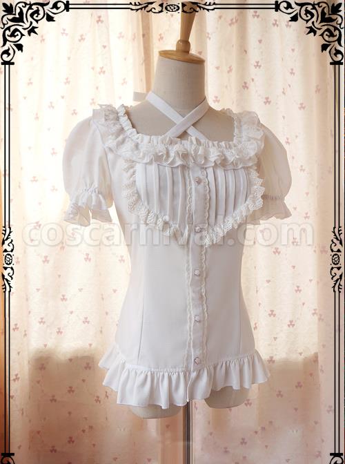 Elegance White Rayon Classic Lolita Short Sleeve Shirt coscarnival